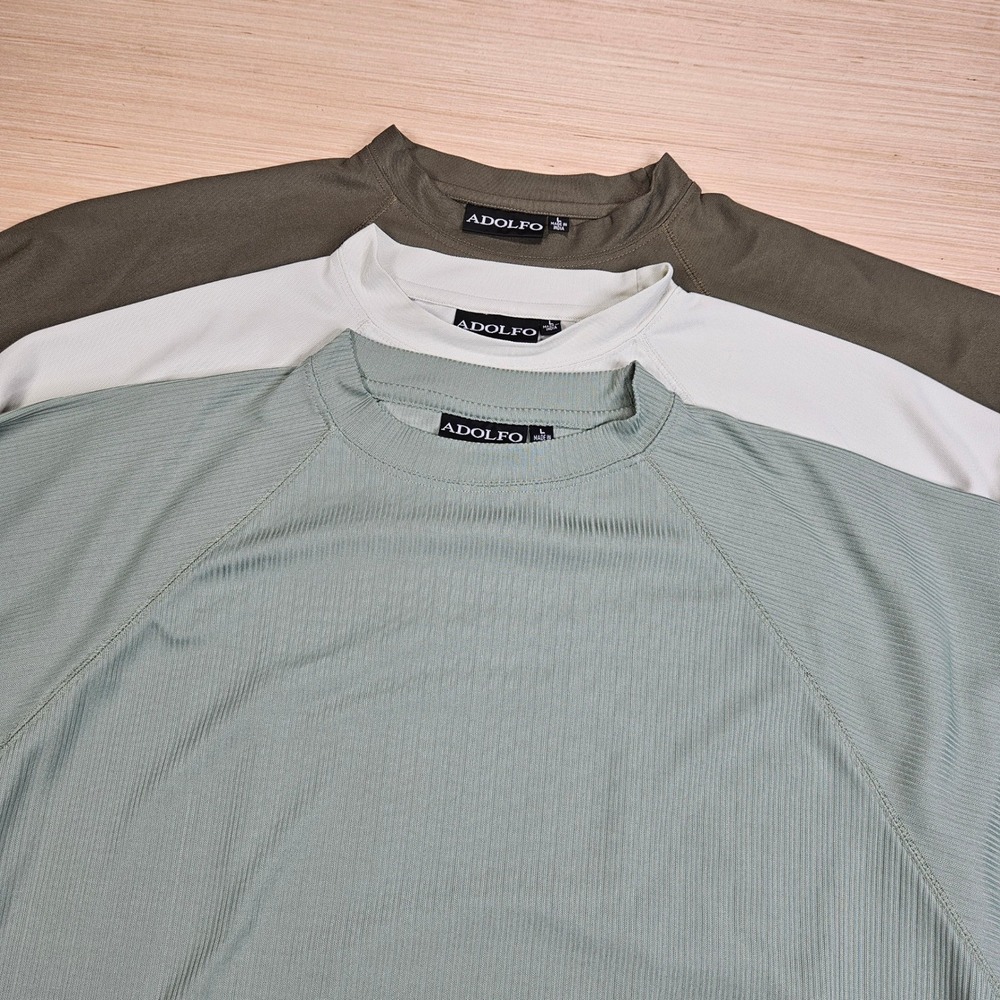 Lot of 3 Adolfo Performance T-Shirt Mens L Green White Short Sleeve Mock Neck